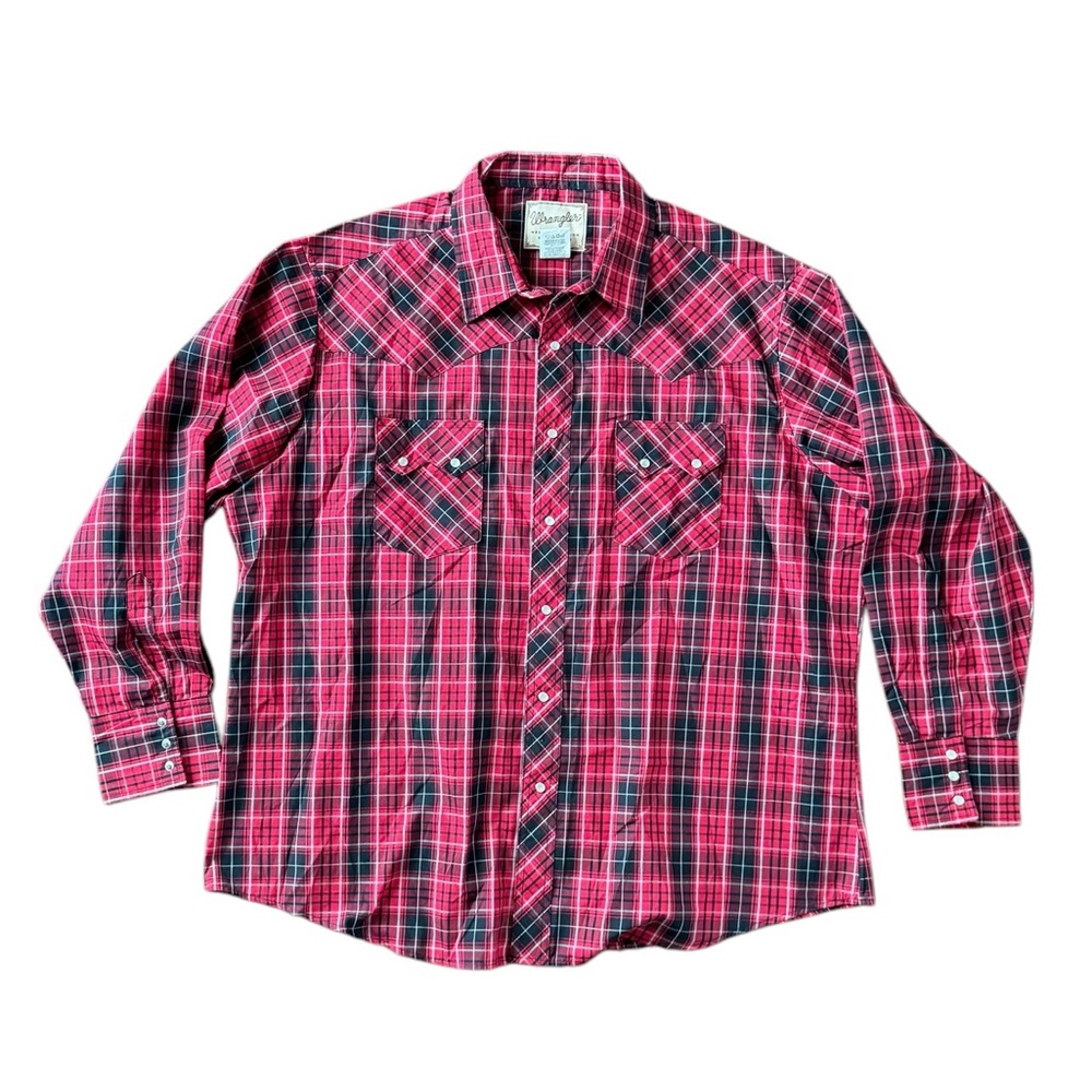 Wrangler Pearl Snap Shirt Brushpopper Western Flannel Plaid Sawtooth Size XXL
